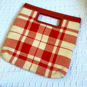 Plaid orange and cream clutch